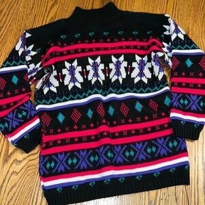 Croquet Club Vintage USA Made Multicolored Knit Mock Neck Sweater, Size Small.
